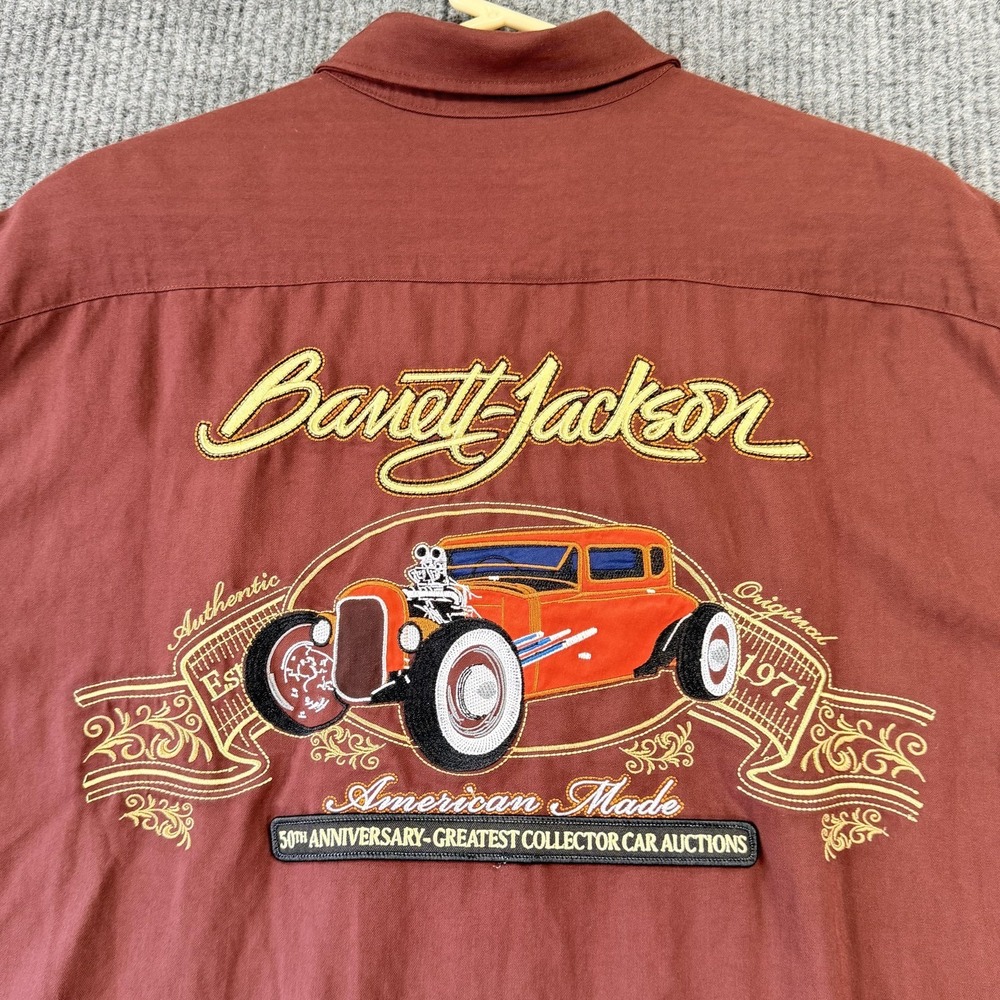 Barrett-Jackson Shirt Mens 2XL Red Hot Rod Embroidered Short Sleeve Button Up - Picture 8 of 10